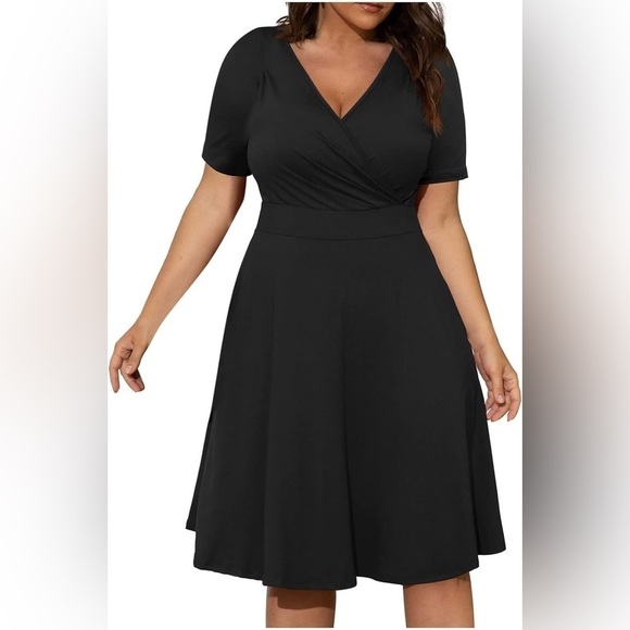 148. NWT Shirt Dress Wrap V-Neck Short Sleeve MIDI Swing 2X Plus Size - Picture 1 of 3